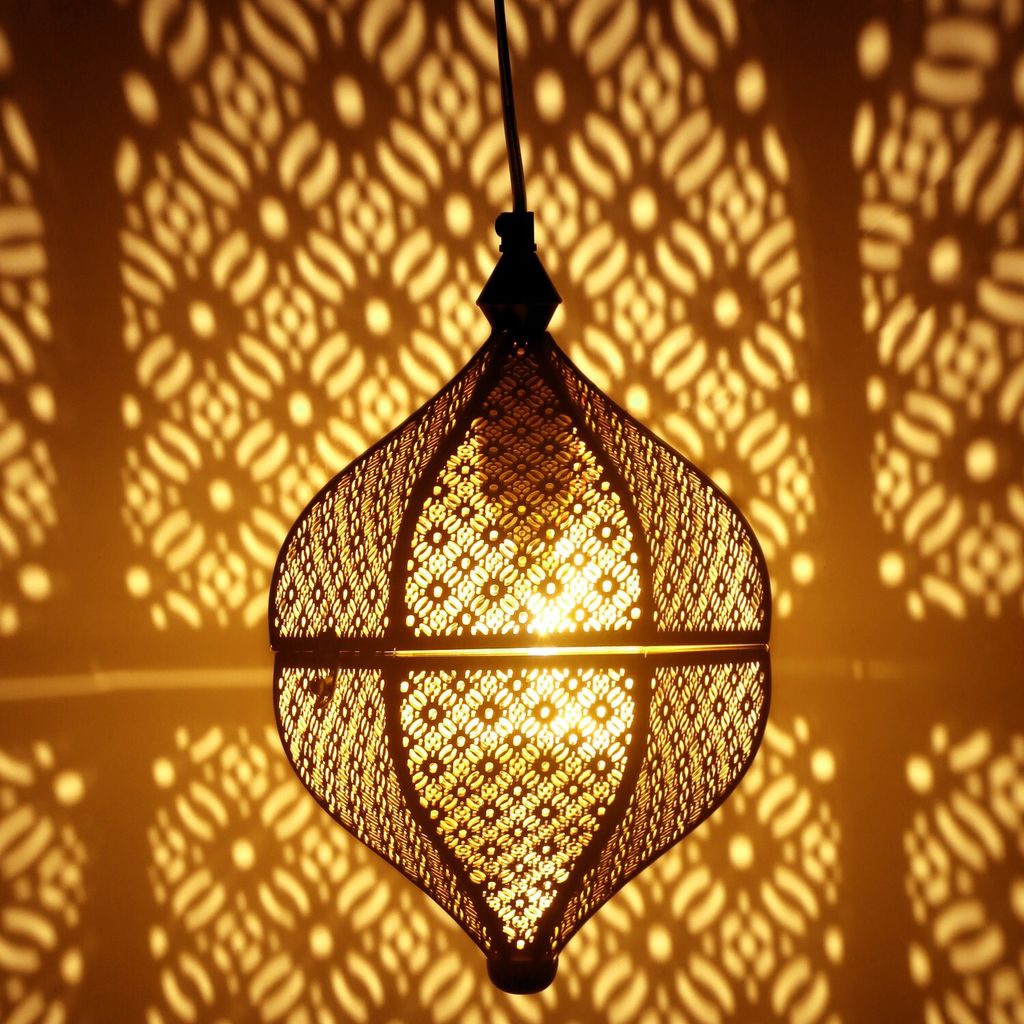 Orientalische Lampe Pendelleuchte Lamilami Grau 31cm E27 Lampenfassung | Marokkanische Design Hängeleuchte Leuchte aus Marokko | Orient Lampen fü...