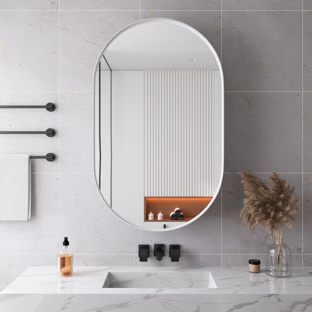 okwish Armoire miroir ovale, meuble mural pour salle de Image du produit 