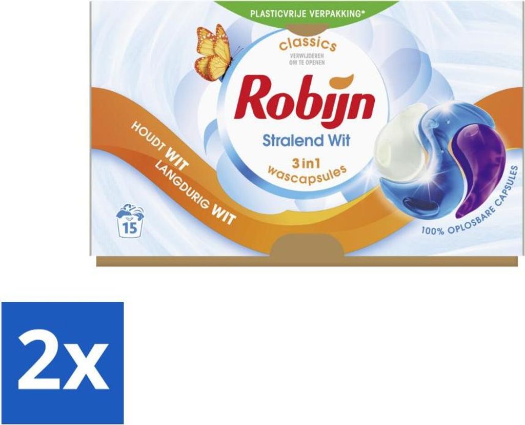 Robijn - 3-in-1 Radiant White - Waschkapseln - 15 Wäschen - Vorteilspack - 2 Stücke