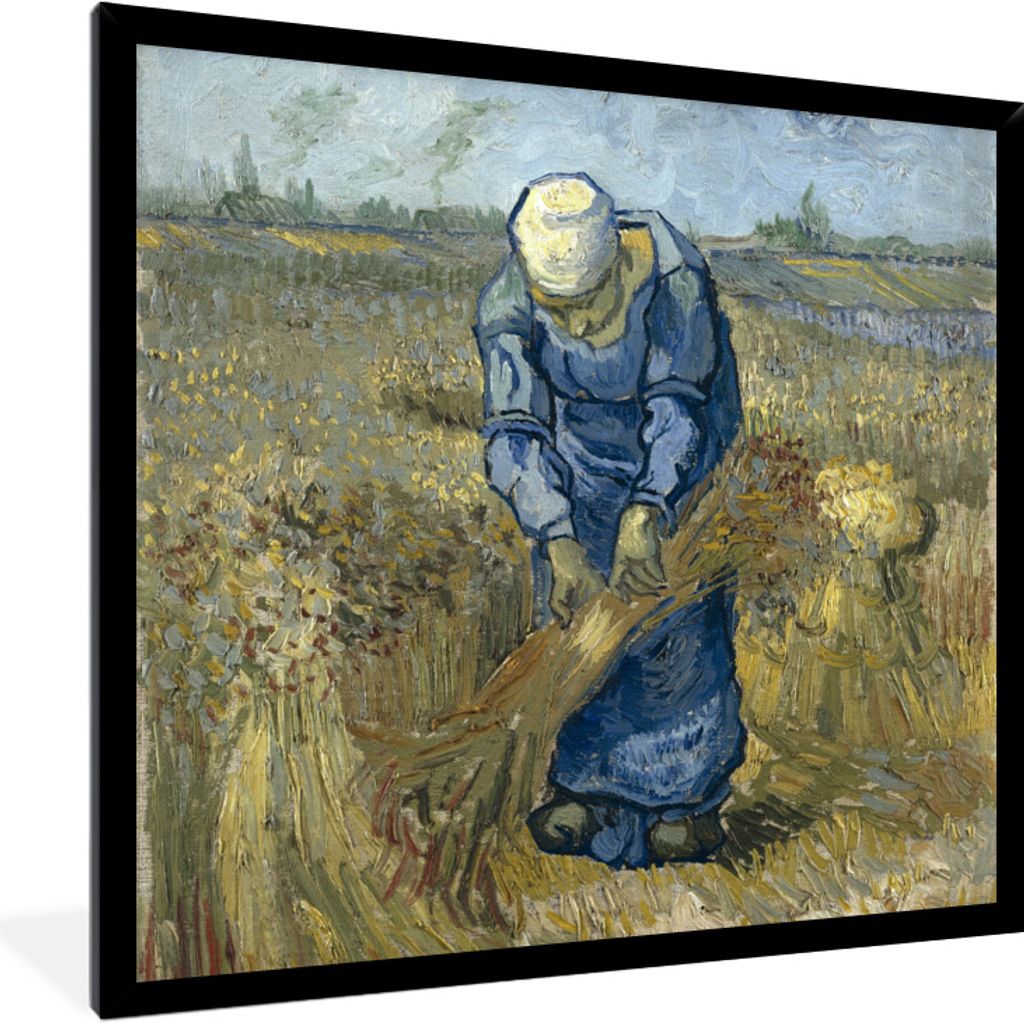 MuchoWow Gerahmtes Poster Der Schafspelz (nach Millet) - Vincent van Gogh 40x40 cm - Poster mit Schwarzem Bilderrahmen Wandposter Rahmen Foto Bil...