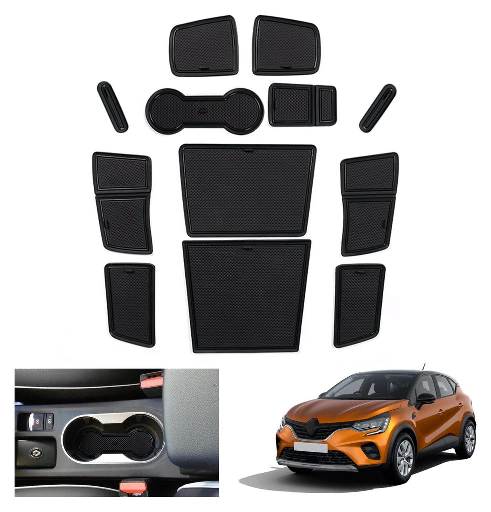 Renault Captur 2 | E-Tech | Hybrid 2020-2024 2025 Antirutschmatten, Captur 2023 Gummimatten, Matten für den Getränkehalter in der Mittelkonsole, ...