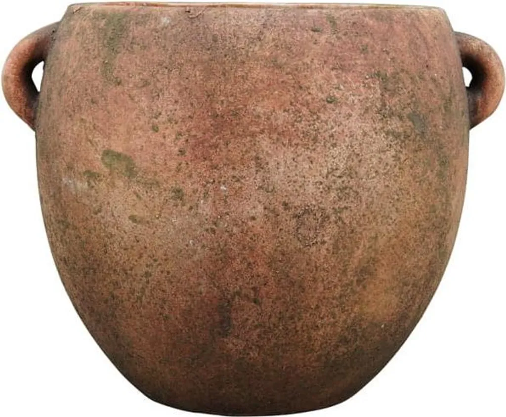 Cache-pot en céramique artisanale marron 24 cm avec anses latérales