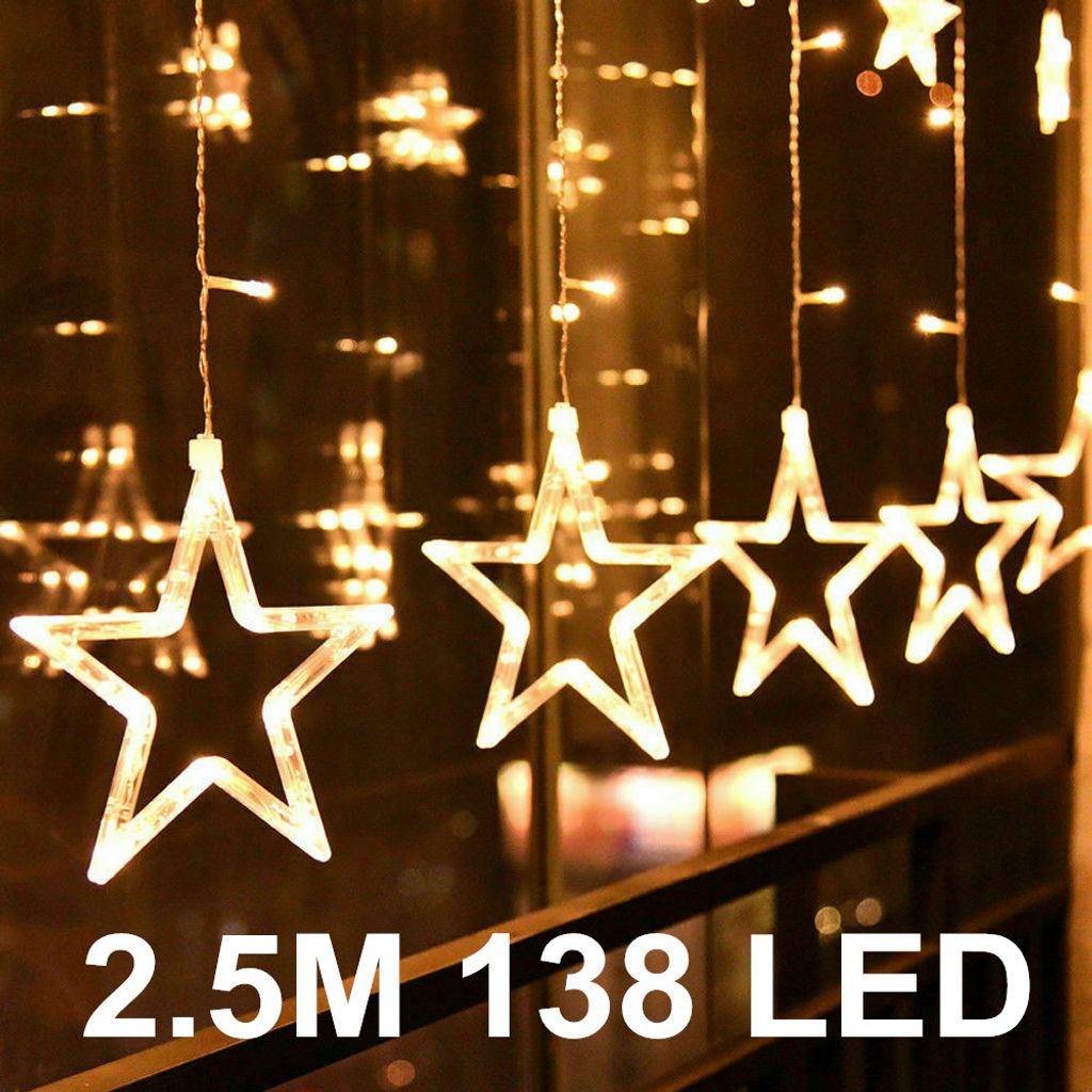 EU LED Lichterkette Sterne 138 Lichtvorhang Sternenvorhang Weihnachten Fenster 