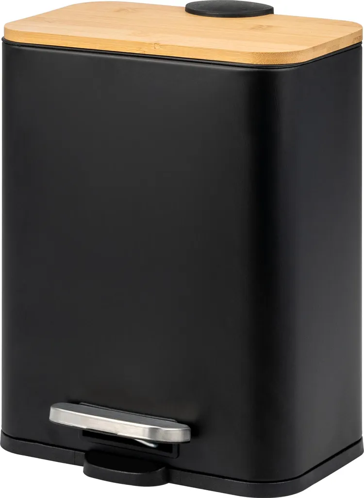 Pattumiera Bagno Bremermann 5L Soft-Close: Metallo e Bambù Naturale