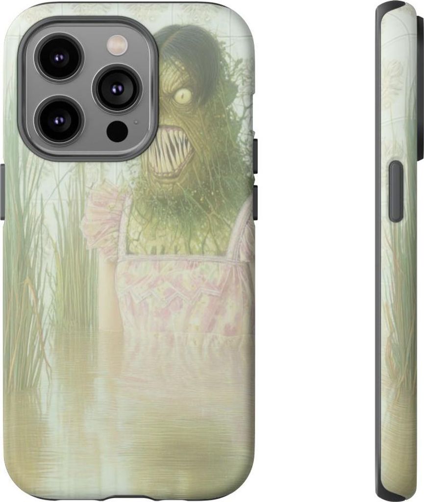 Grünes Monster im rosa Kleid zwischen Schilf – Hülle Kompatibel mit iPhone 14 Pro