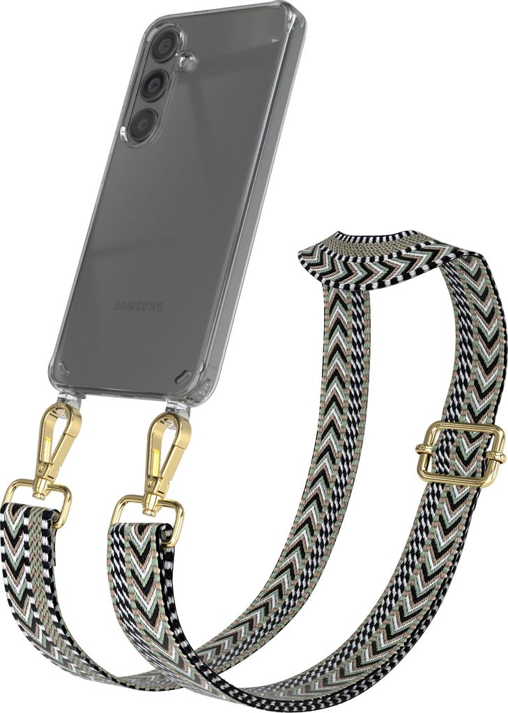 EAZY CASE Handykette - Verstellbarer Trageriemen kompatibel mit Samsung Galaxy S24, Handykordel mit transparenter Silikon-Hülle, Band in Grün