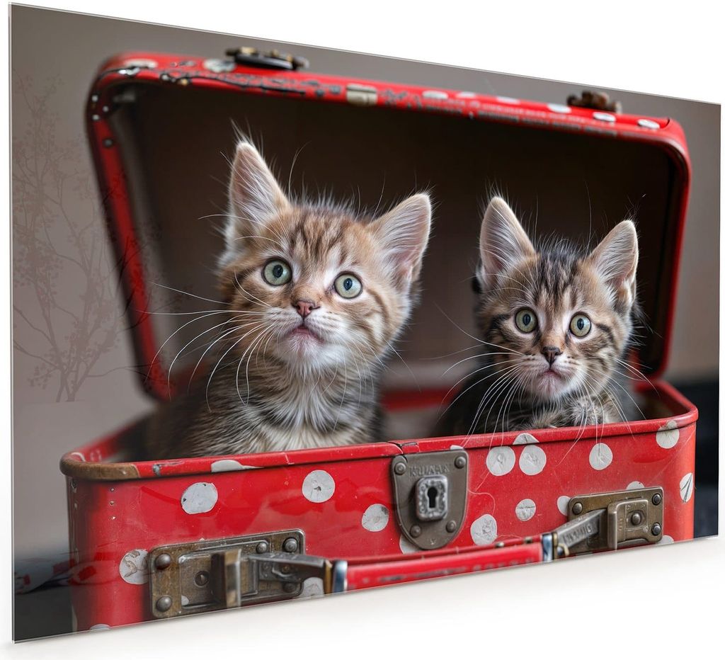 Küchenrückwand Spritzschutz Glas mit Motiv Katzen im Koffer 40 x 40 cm