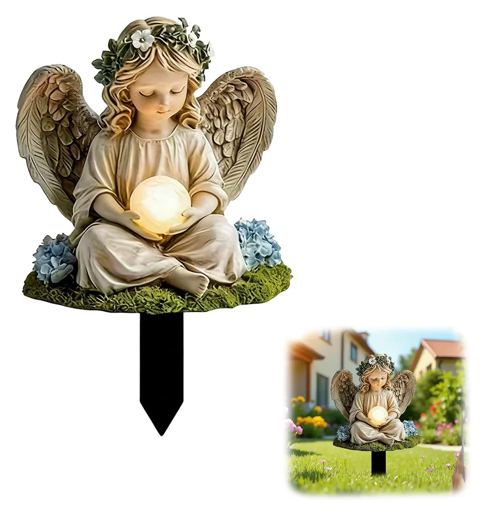 Décoration funéraire ange en prière pour pot de fleurs de cimetière