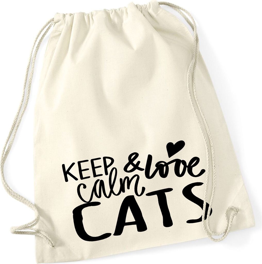 Huuraa Turnbeutel Keep calm and love Cats 12 Liter Natural Produktbild 
