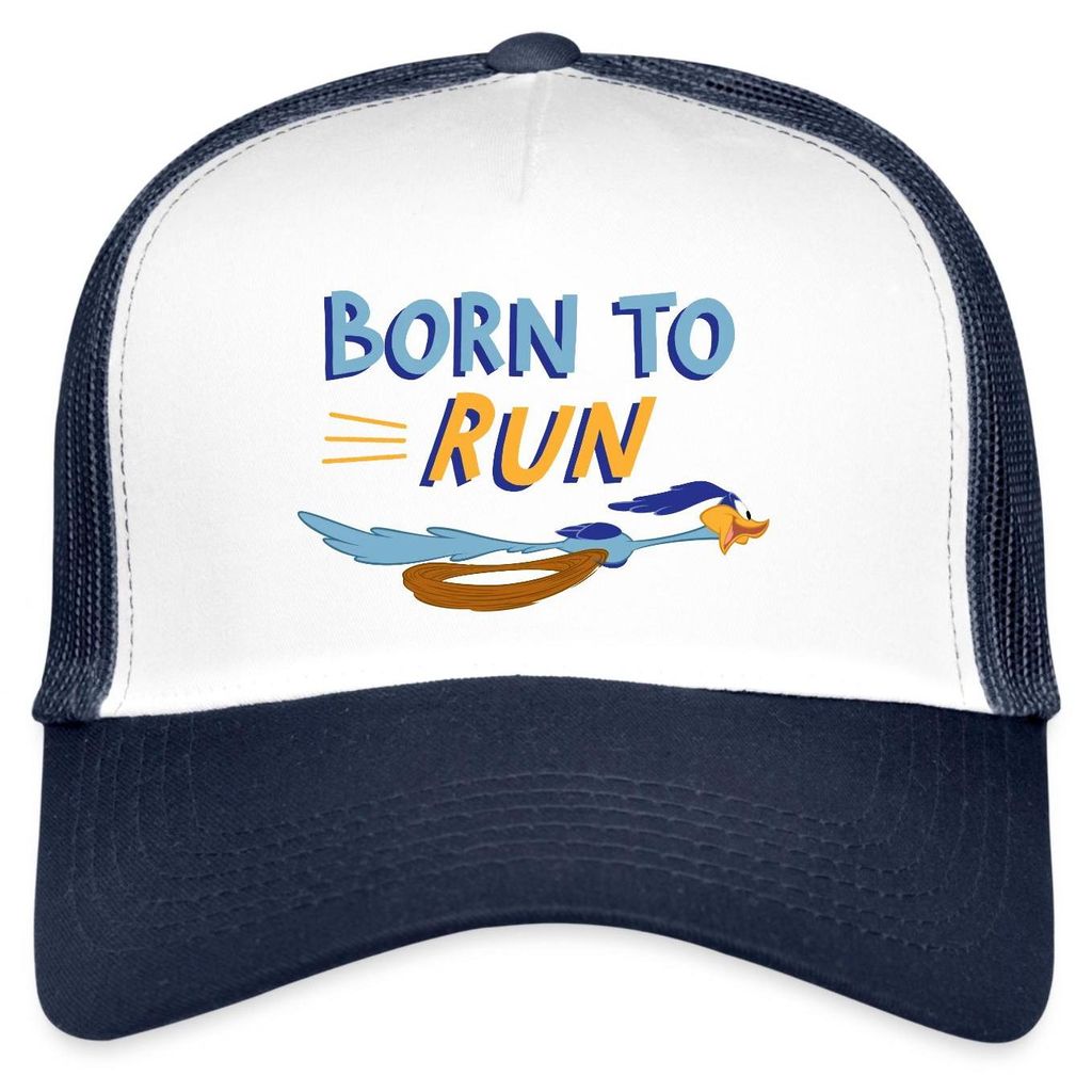 Spreadshirt Looney Tunes Road Runner Born To Run Trucker Cap, One size, Weiß/Navy