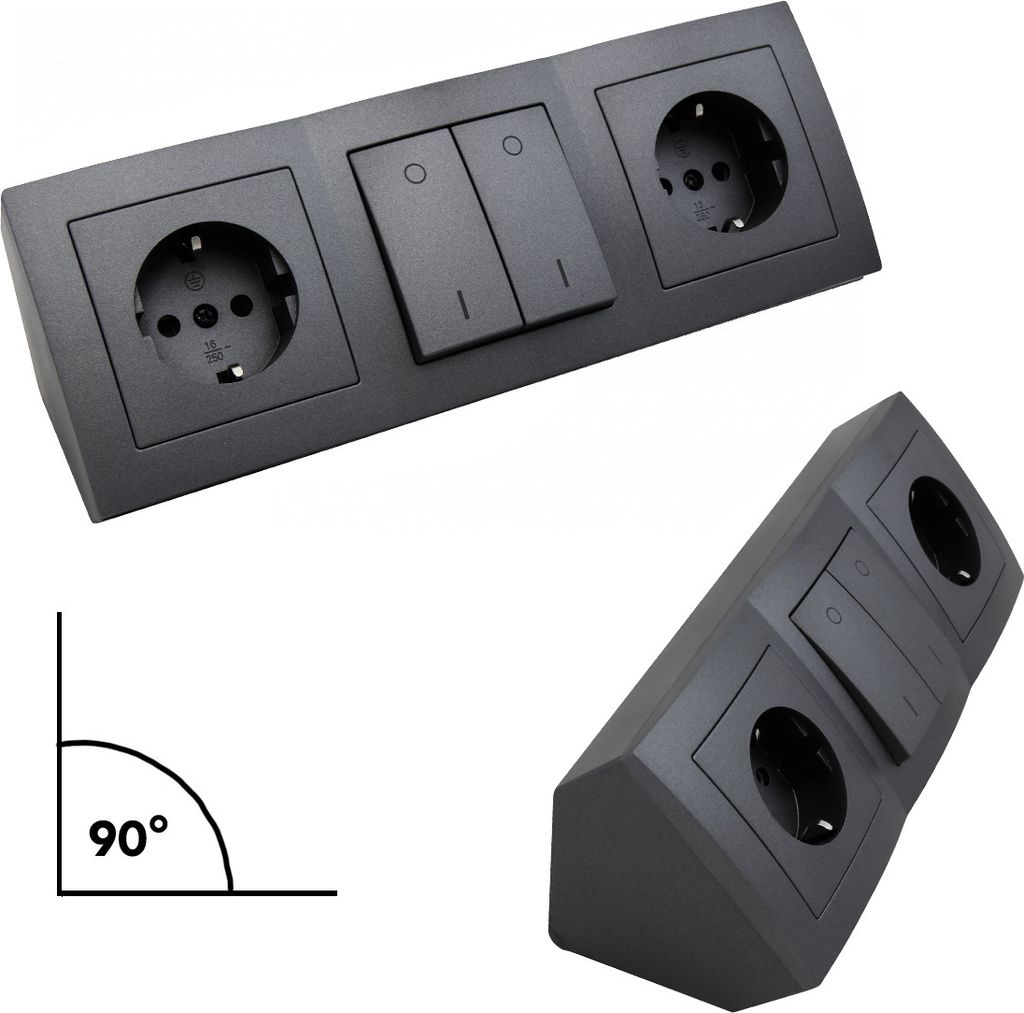 Bloc de prises McPower "Flair", anthracite, mat, double Image du produit 