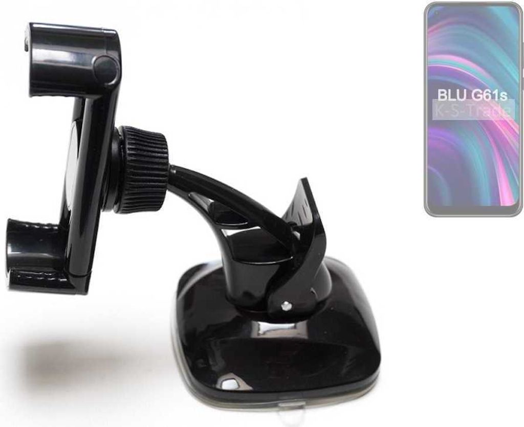 K-S-Trade kompakte Handy-Halterung Windschutzscheibe kompatibel mit BLU G61s Armaturenbrett schwarz Autohalterung KFZ Halter Scheiben-Halterung