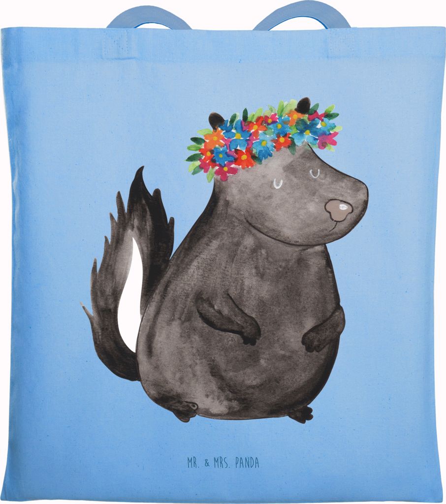 Mr. & Mrs. Panda Einkaufstüte Stinktier Mädchen - Sky Blue - Geschenk, Yoga, Namaste, Laptoptasche, Einkaufstasche, Jutebeutel, Wildtier, Raubtie...