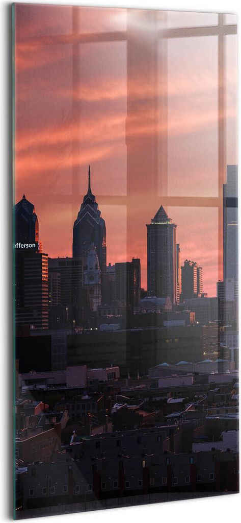 Designer Glasbild - Wandbild - Glas Bild - 50x100 cm - Skyline Der Stadt Philadelphia