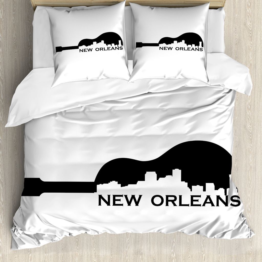 ABAKUHAUS New Orleans Bettbezug Set für Einzelbetten, Gitarre und City Skyline, Milbensicher Allergiker geeignet mit Kissenbezug, 155 cm x 220 cm ...