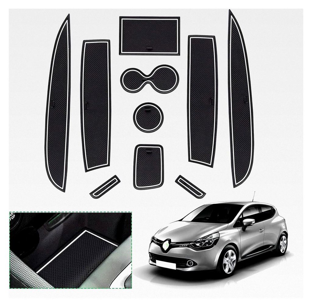 Antirutschmatten für Renault Clio 4 2013-2019, Gummimatten für Mittelkonsole, Armlehne, Getränkehalter und Türschlitze (Weiß)