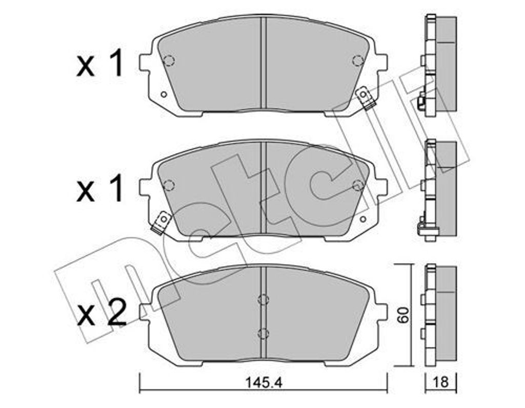 METELLI Bremsbeläge Satz Vorne Bremsklötze für HYUNDAI Tucson (NX4, NX4E) 22-1298-0