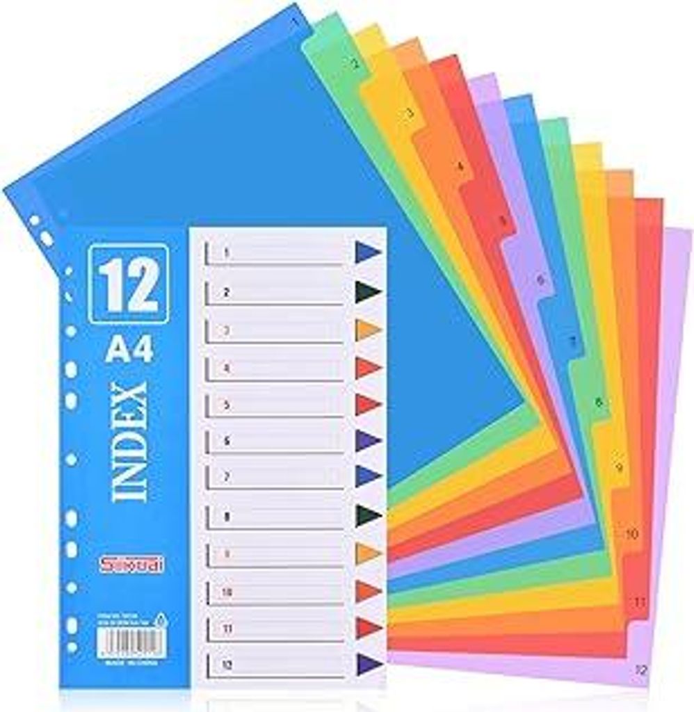 1 Set Ordner-Register A4 praktischem Deckblatt, trennblätter für ordner a4 pastell plastik für die Ordner-Organisation im Büro, 1-12