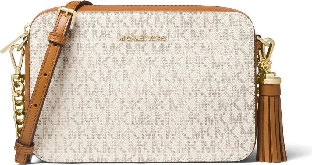 Sac Michael Kors Jet Set Beige en Toile Siglée et Finitions Dorées