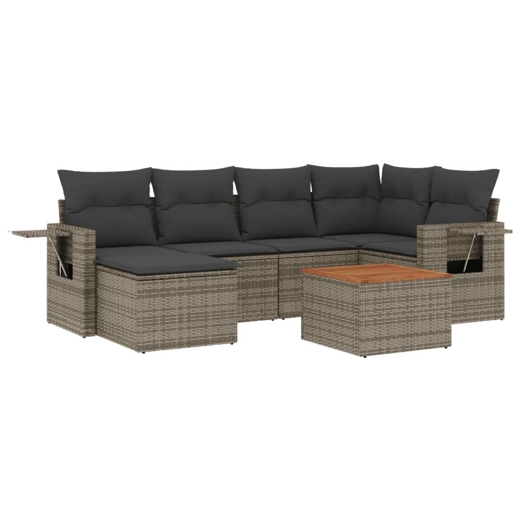 "SALE 2026" 7-tlg. Garten-Sofagarnitur - Balkonmöbel/Loungeset - elegantes Design - mit Kissen Grau Poly Rattan - Gartensofas DEMöbel552952