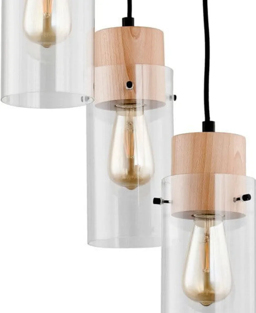 Lustre Tantum Alfa Noir et Bois Clair 3xE27 100x38cm Style Scandinave
