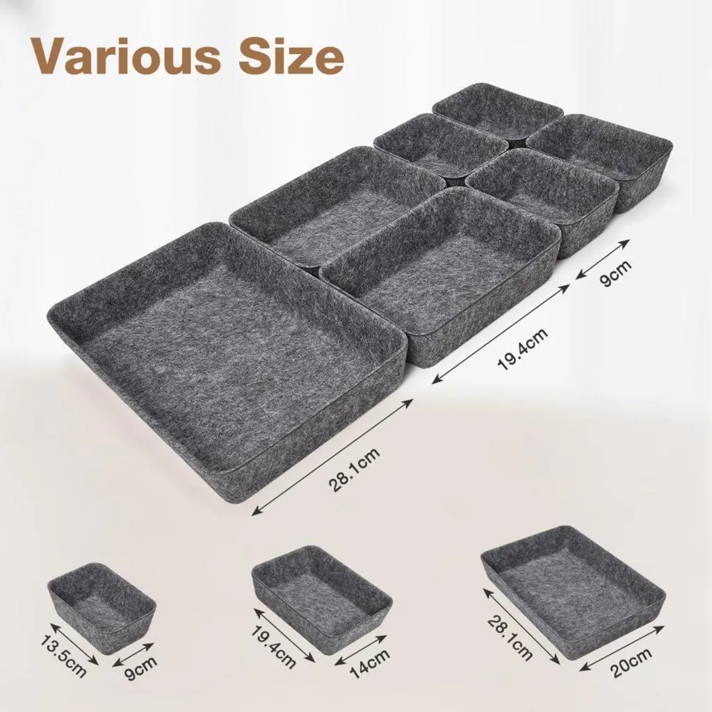 Insert de tiroir en feutre gris fonce lot de 14 compartiments