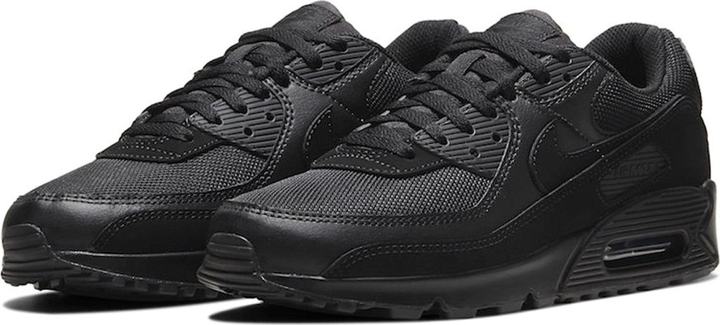 A pair of black Nike Air Max sneakers.