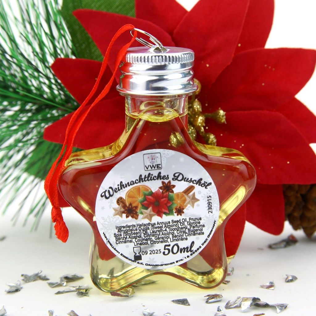 5 X Duschöl mit Zimt-Orangenduft, Das perfekte kleine Give-Away zu Weihnachten, Vegan