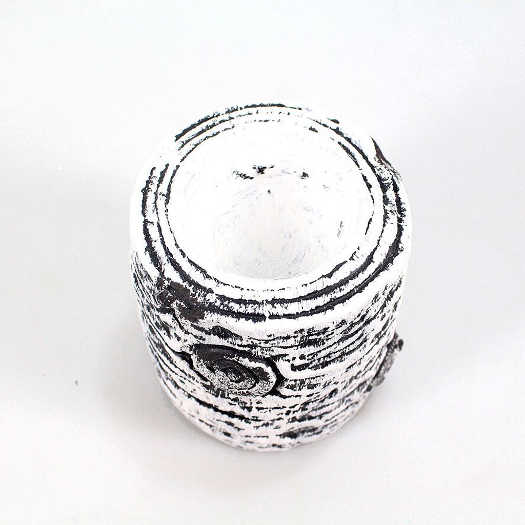 Teelichthalter Birkenoptik weiß Ø8cm H9cm Holzstruktur Ton Produktbild 