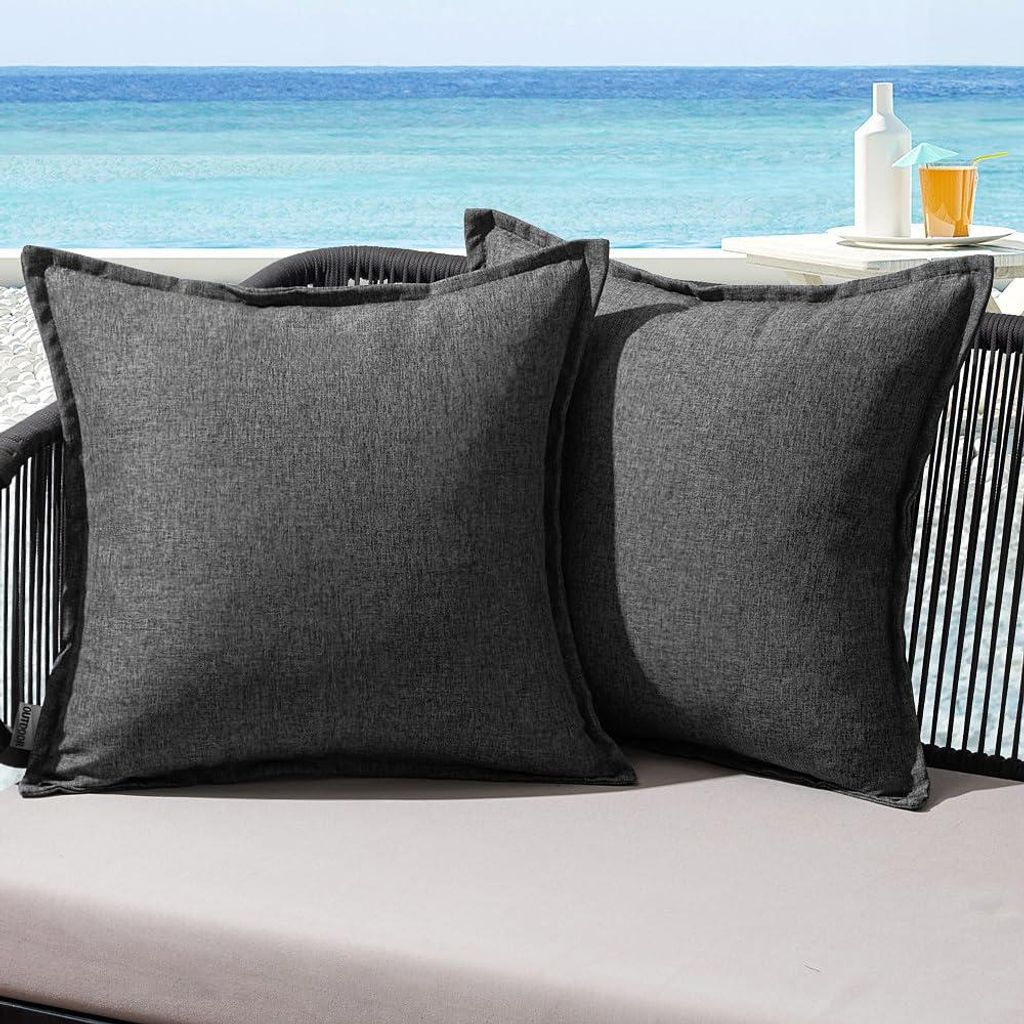 Set mit 2 wetterfesten Dekokissenbezügen in Leinenoptik, für Garten, Sofa, Sessel, Wohnzimmer, Schlafzimmer, 50 x 50 cm, dunkelgrau