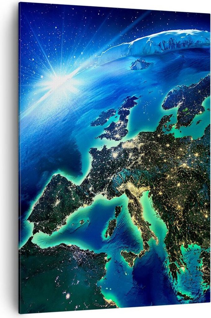 Bild auf Leinwand - Leinwandbild - Einteilig - Nacht raum welt ansicht - 70x100cm - Wand Bild - Wanddeko - Wandbilder - Leinwanddruck - Wanddekorat...