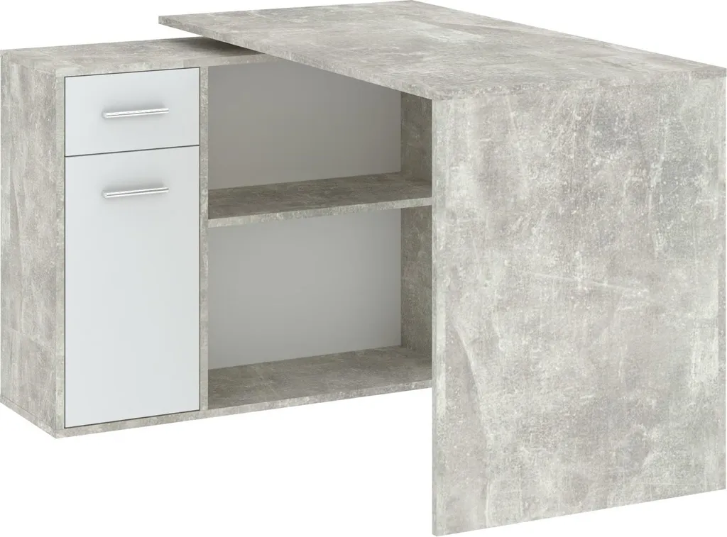 Bureau d'angle gain de place WESLACO finition béton et blanc mat