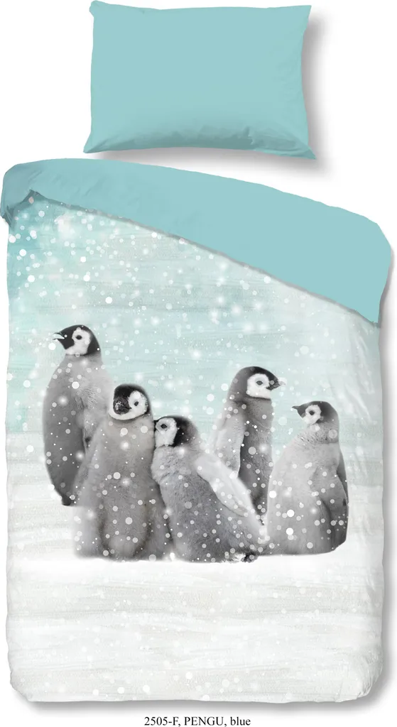 Set Copripiumino Pengu 140x200 in Flanella Blu - Good Morning Bedding