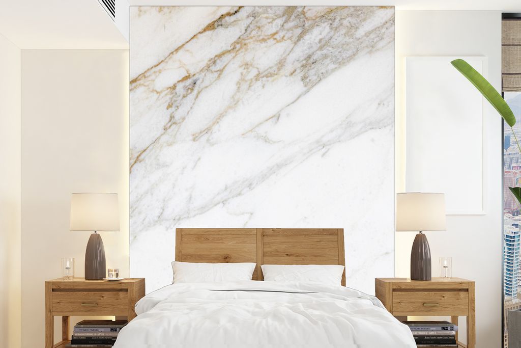 MuchoWow Fototapete für Wohnzimmer oder Schlafzimmer Wandtapete Vinyl Motivtapete Marmor - Stein - Weiß - Gold - Marmoroptik - Stein - Luxus - ...