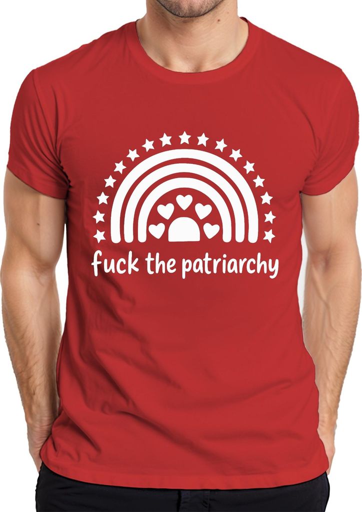 Fuck Patriarchy Feminismus Regenbogen Herzen Sterne Protest Mut Herren T-Shirt, Rot, XL