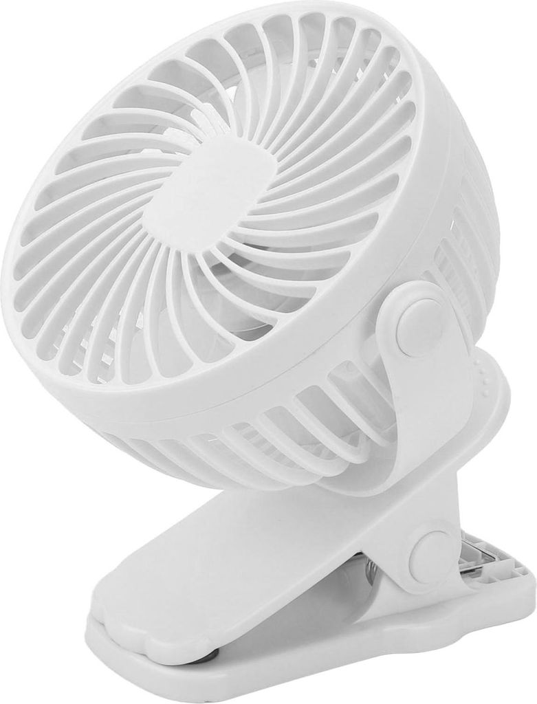 Clip On Fan ABS 720 Grad 3 Gänge Geräuschlos USB Batteriebetriebener Mini-Ventilator für Desktop Büro Wohnheim Weiß
