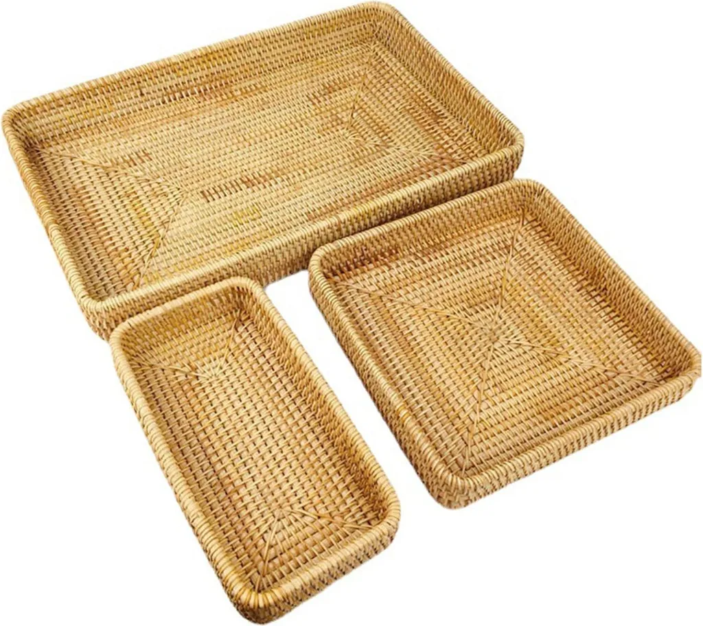 Plateau en Rotin Tissé à la Main - Organisateur de Table Artisanal