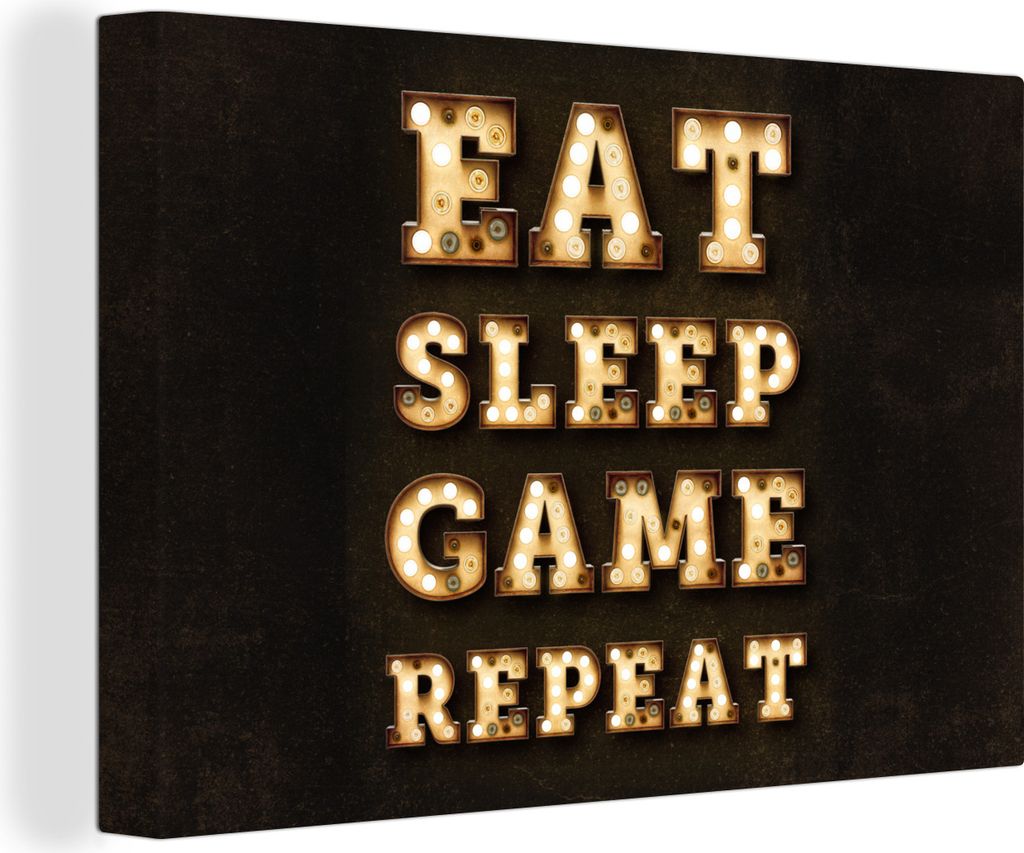 OneMillionCanvasses - Leinwandbilder - 140x90 cm, Spiele - Spiele - Zitate - Sprichwörter - Eat sleep game repeat, Wandbilder Kunstdruck Wanddek...