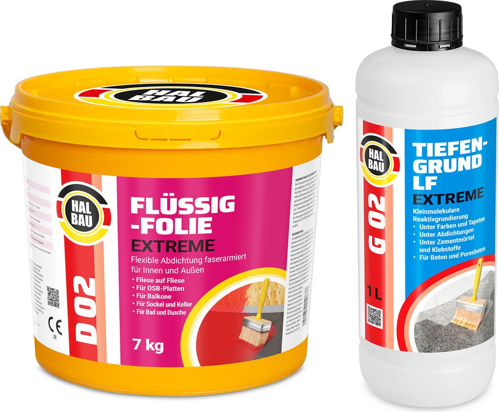 Flüssigfolie 7kg Abdichtung Dichtset Balkon Bad Tiefengrund 1L Außen Innen H202