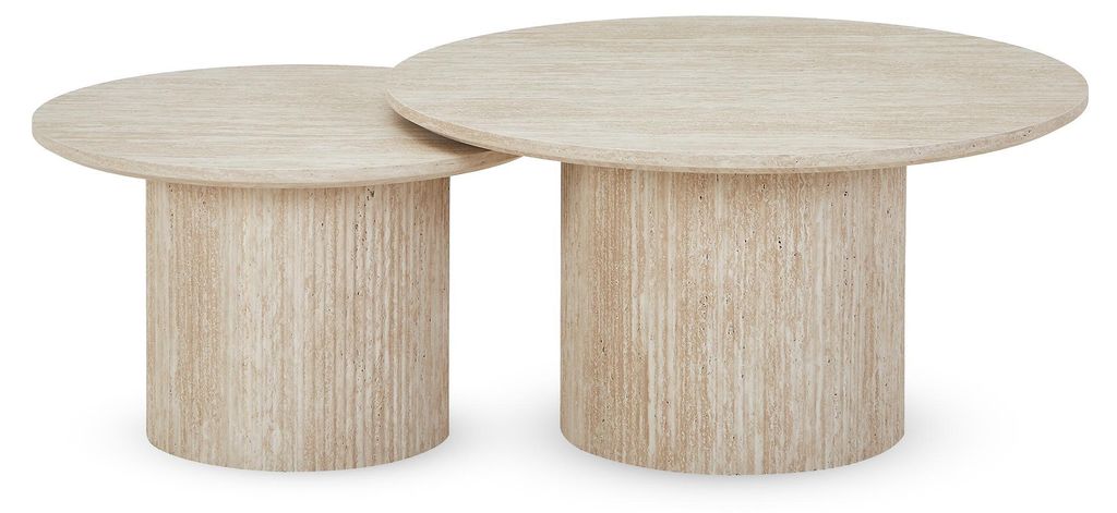 Couchtisch 2er-Set rund ESME - Travertin-Optik beige Produktbild 