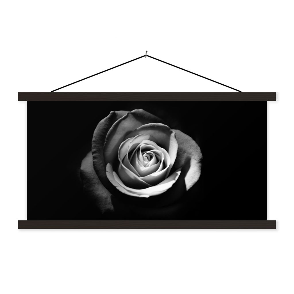 MuchoWow Textilposter Blumen - Schwarz - Rose - Weiß - Botanisch 60x30 cm mit schwarzem Rahmen - Textilien