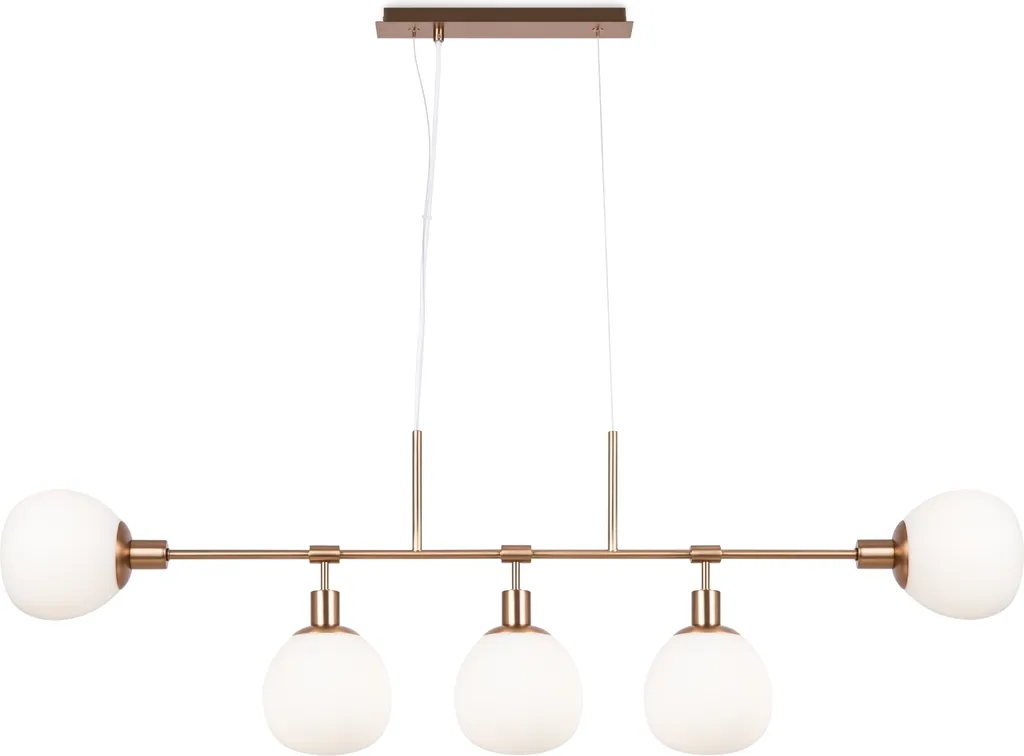 Lustre moderne doré 120cm Maytoni Erich avec 5 globes en verre opale