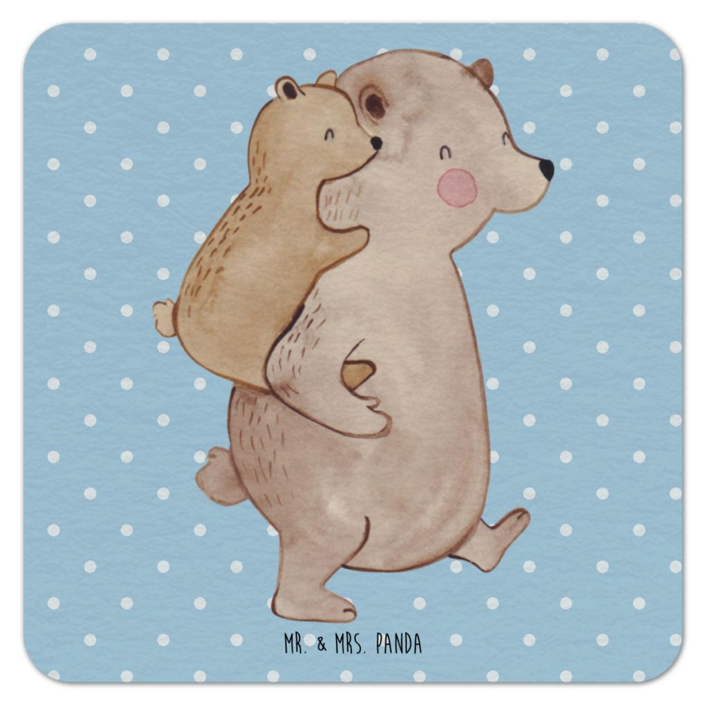 Mr. & Mrs. Panda Getränkeuntersetzer Papa Bär 100er Set - Blau Pastell - Geschenk, Bierdeckel, Vatertag, Geburtstag, Flaschenuntersetzer, gläser...