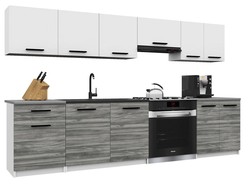 Belini Moderne Küchenzeile Küchenblock ITALIA 2 - Küchenmöbel 240cm Weiß-Grau Glamour Matt - Einbauküche mit Hängeschränke, Unterschränke ...
