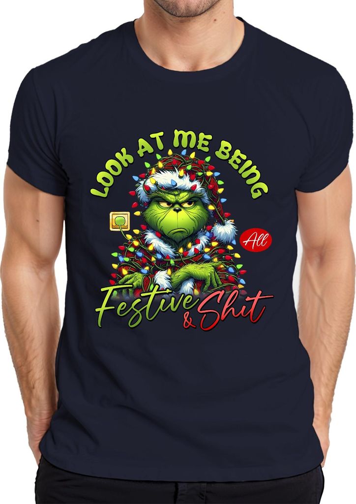 Grinch Look At Me Being Festive Weihnachten lustig Geschenk Herren T-Shirt, Navy, L