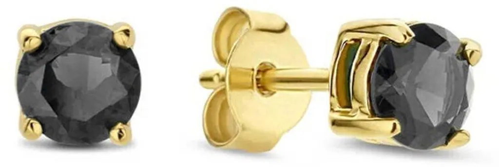Boucles d'oreilles puces dorées et zircon noir pour femme - Chic pur