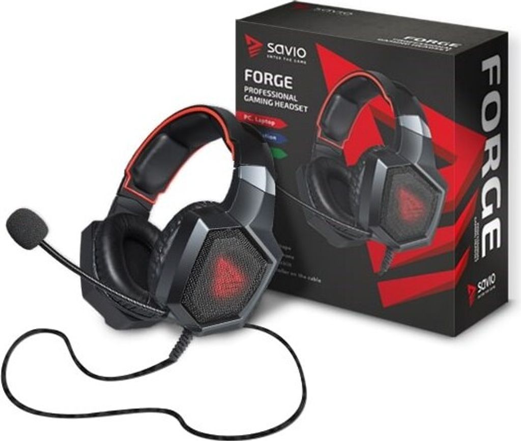 Savio SAVGH-FORGE, Kabelgebunden, Gaming, 349 g, Kopfhörer, Schwarz, Rot