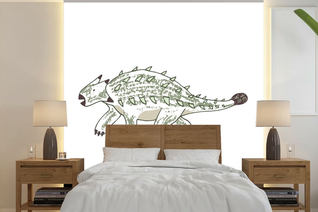 MuchoWow Fototapete für Wohnzimmer oder Schlafzimmer Wandtapete Vinyl Motivtapete Kinderzimmer - Ankylosaurus - Dinosaurier - Kind - Mädchen - ...