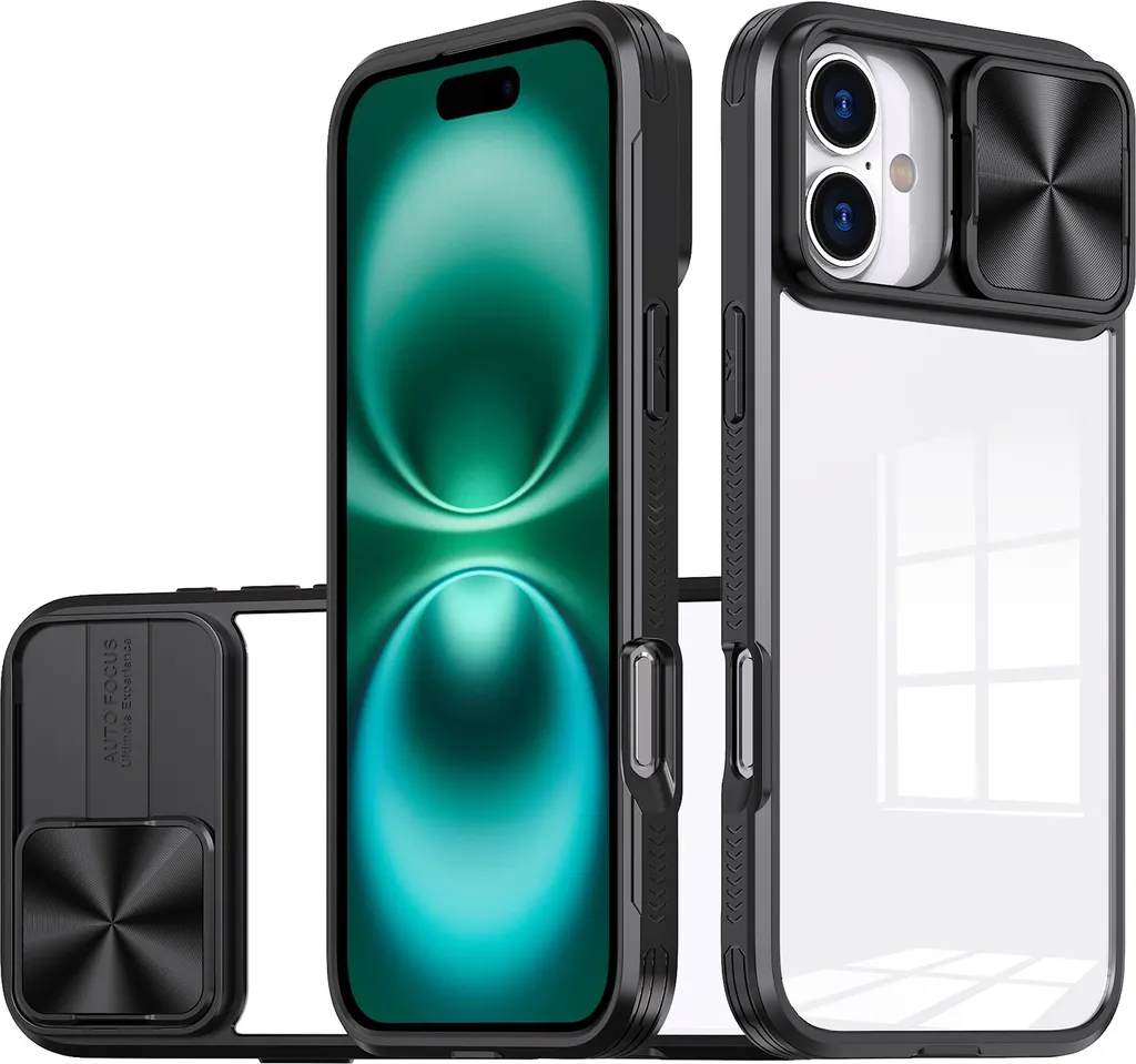 Protezione Totale iPhone 16 Plus: Custodia Ibrida e Copri Lenti Nero