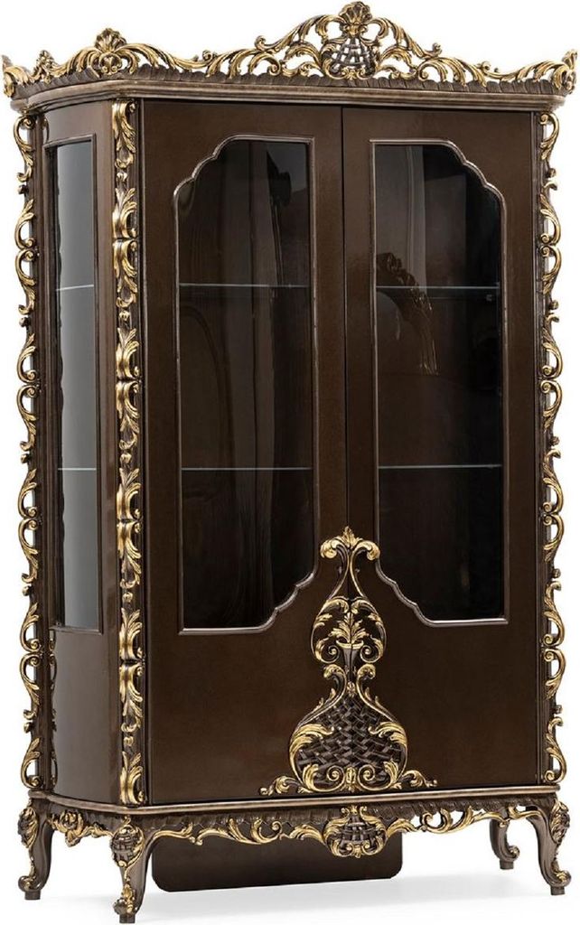 Casa Padrino Luxus Barock Vitrine Braun / Gold - Prunkvoller Massivholz Vitrinenschrank mit 2 Türen - Luxus Möbel im Barockstil - Barock Möbel -...